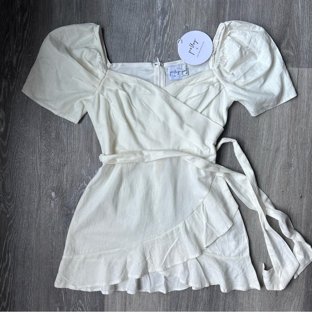 Princess Polly White Puff Sleeve Wrap Mini Dress